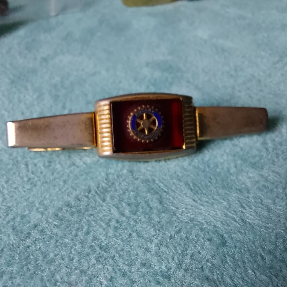 Vintage Anson Rotary Intl. Goldtone Metal Cufflink & Tie Clip Set Estate Jewelry